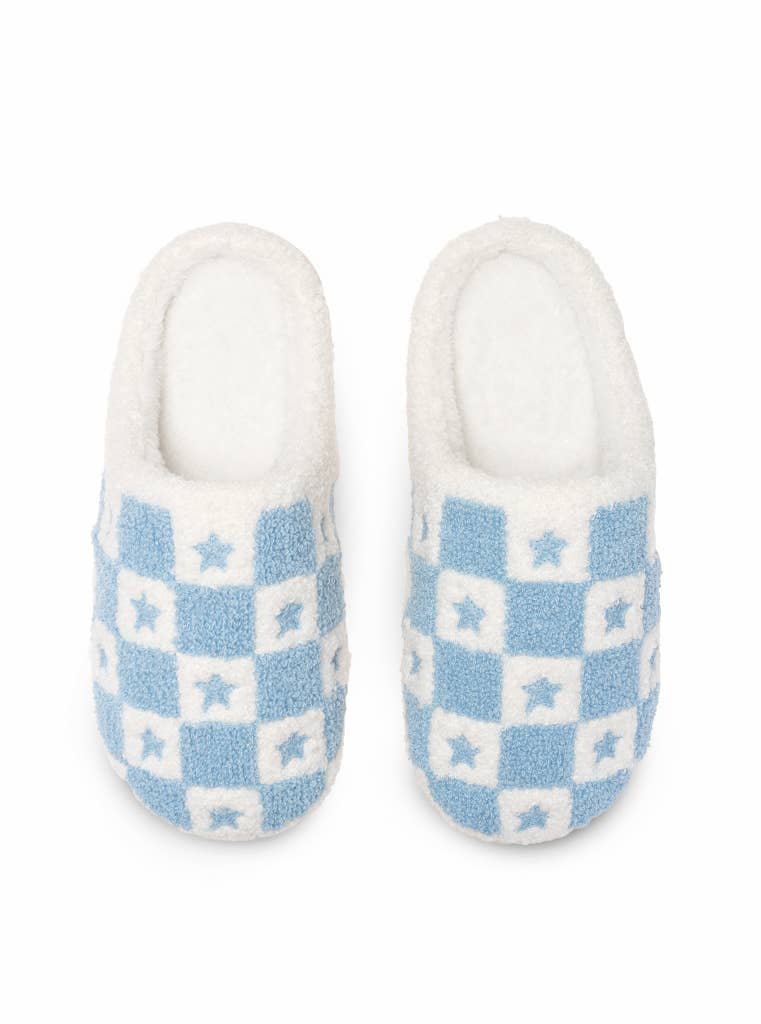 Blue & White Check Slippers