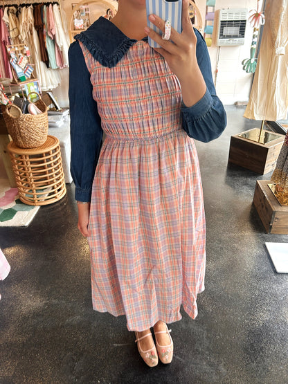 Coral Multi Plaid Dress
