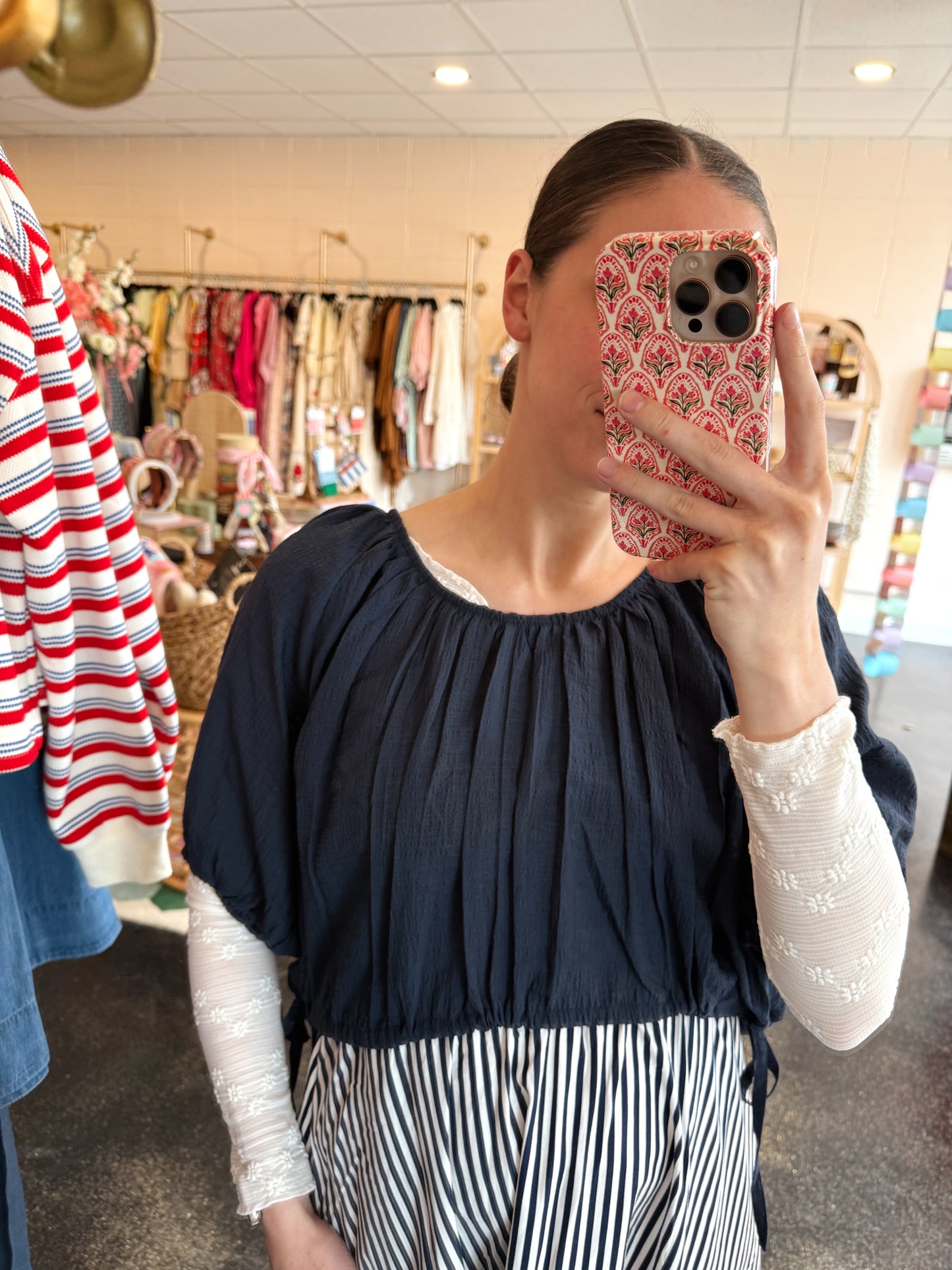 Drawstring Waist Top Navy - MEDIUM