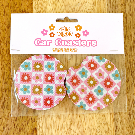 Checkered Floral Car Cupholder
