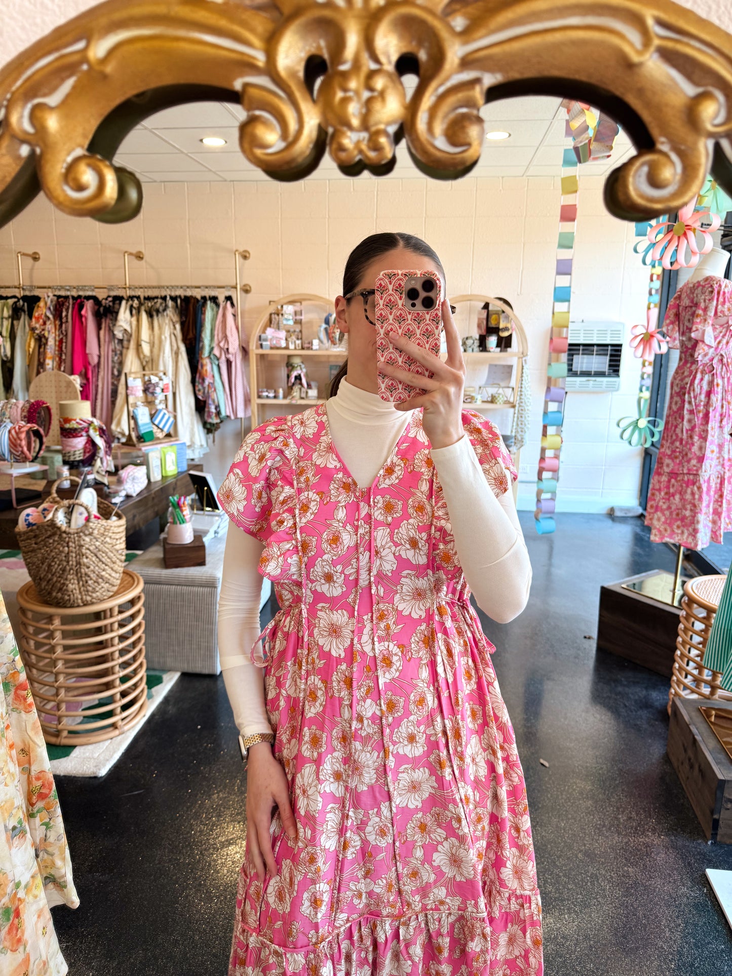 Pink Floral Flutter Dress