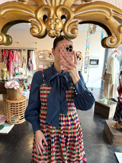 Navy Bow Blouse