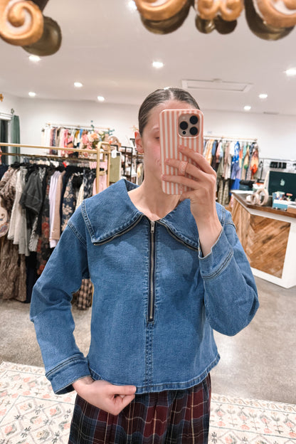 Denim Collar Zip Top
