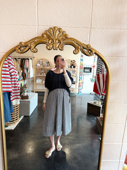 Drawstring Waist Top Navy - MEDIUM