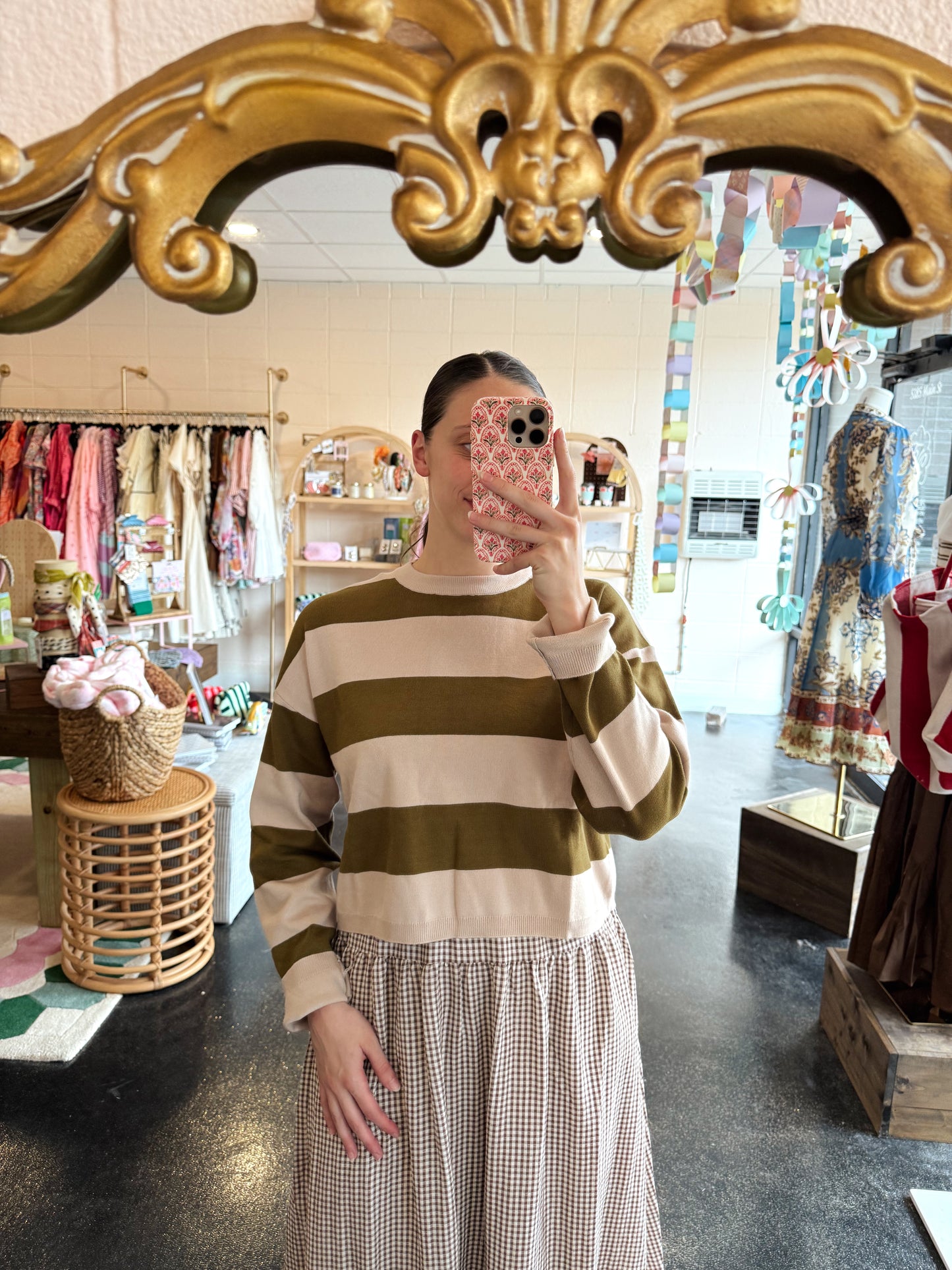 Taupe & Olive Bold Stripe Sweater