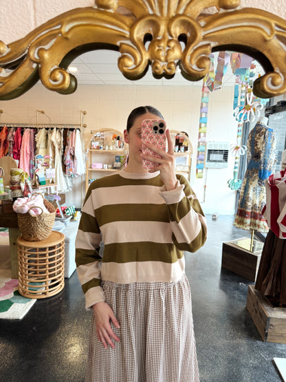 Taupe & Olive Bold Stripe Sweater