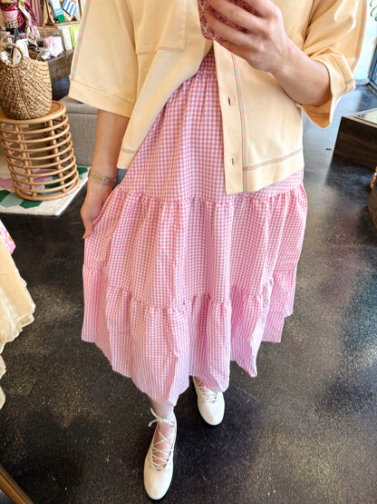 Pink Tiered Gingham Skirt - SMALL