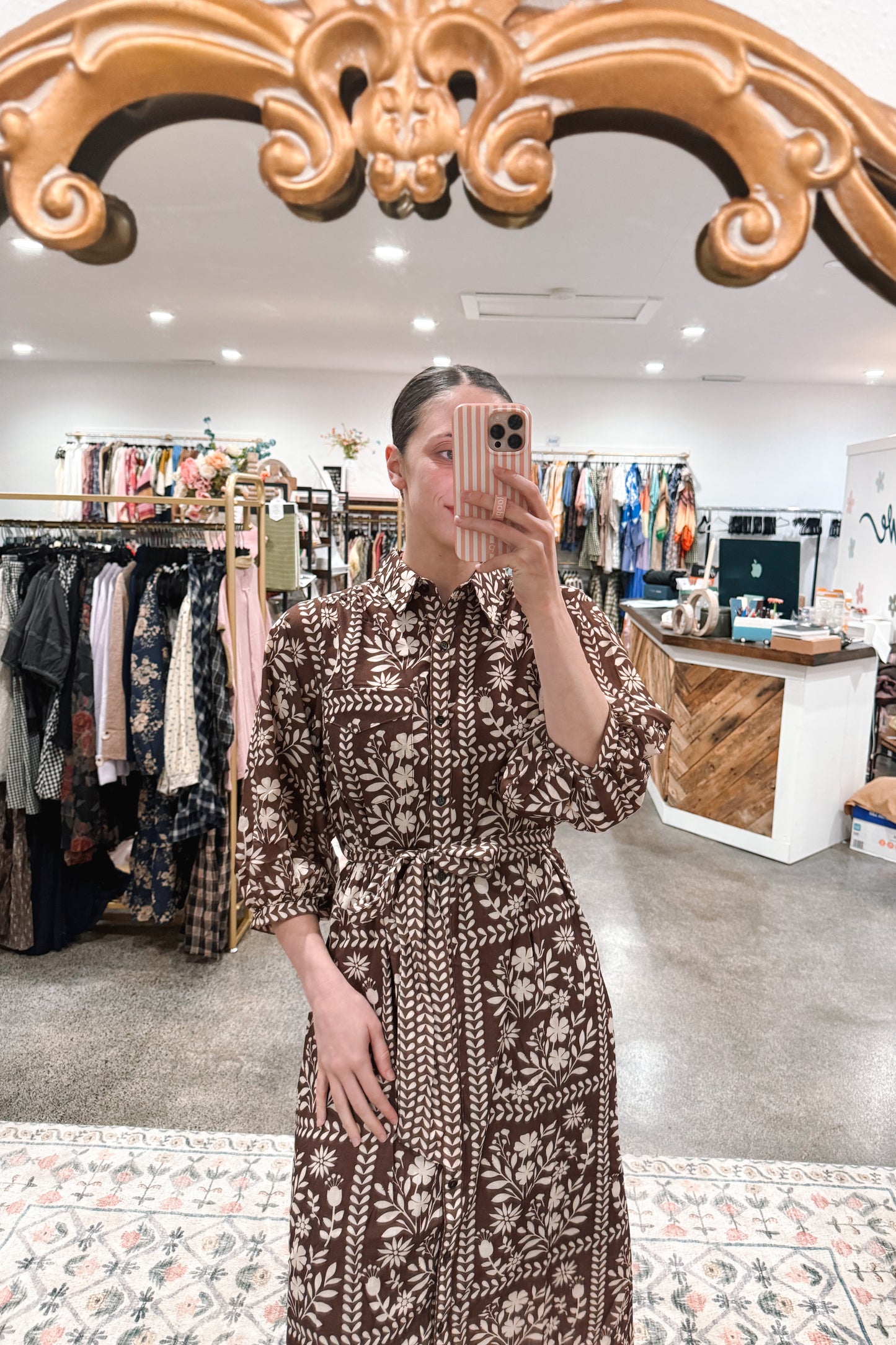 Brown Floral Print Dress