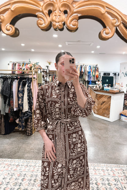 Brown Floral Print Dress