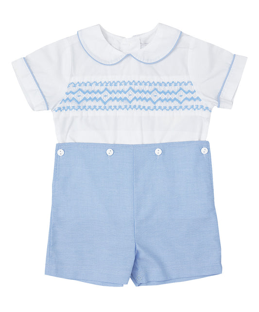 Blue White Smocked Shirt + Shorts