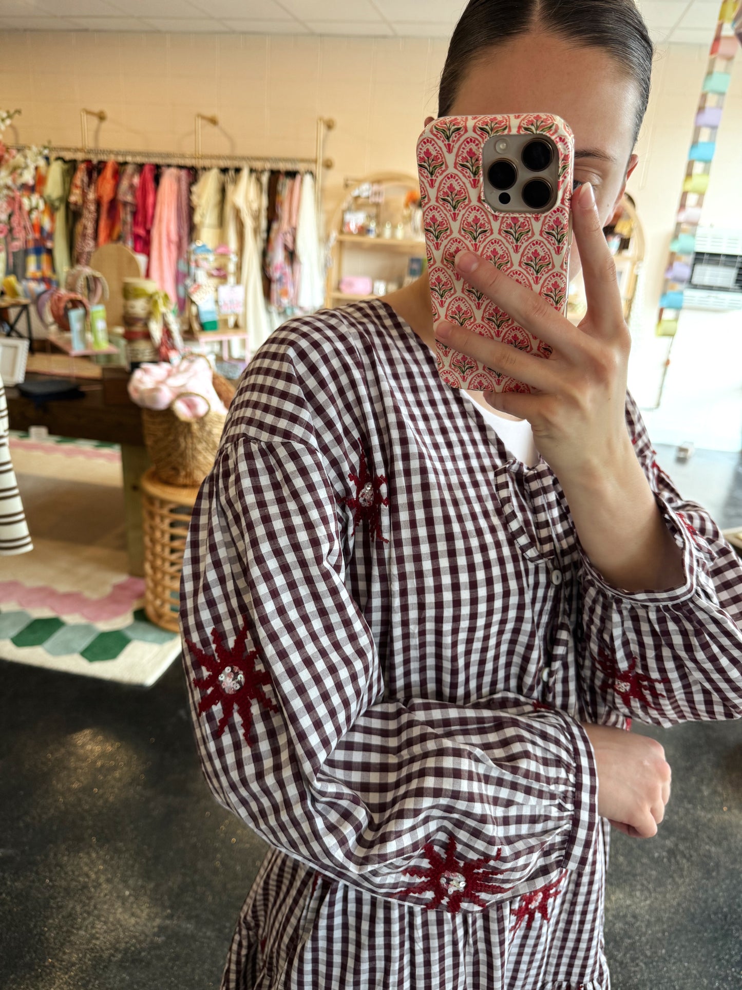 Gingham Sequin Set Top