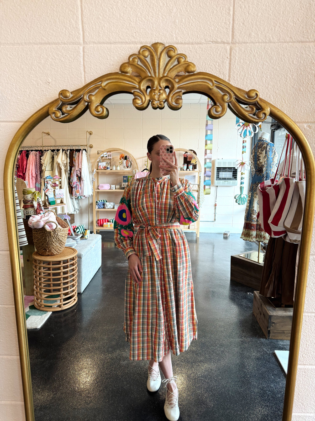Plaid Embroidered Dress