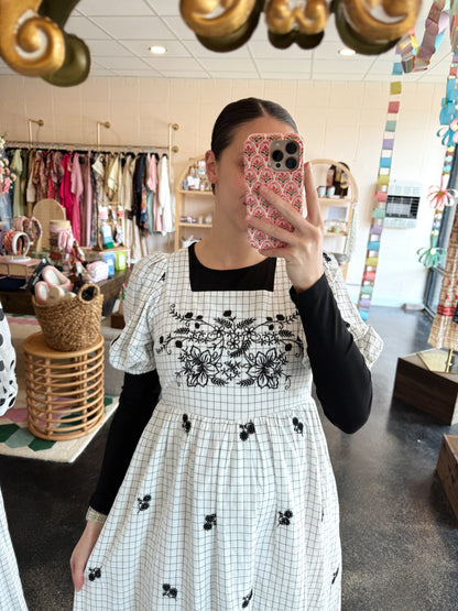 Black Check Embroidered Dress