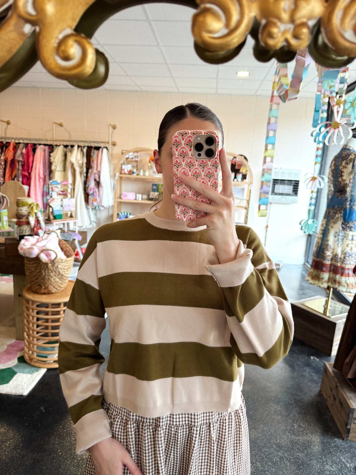 Taupe & Olive Bold Stripe Sweater