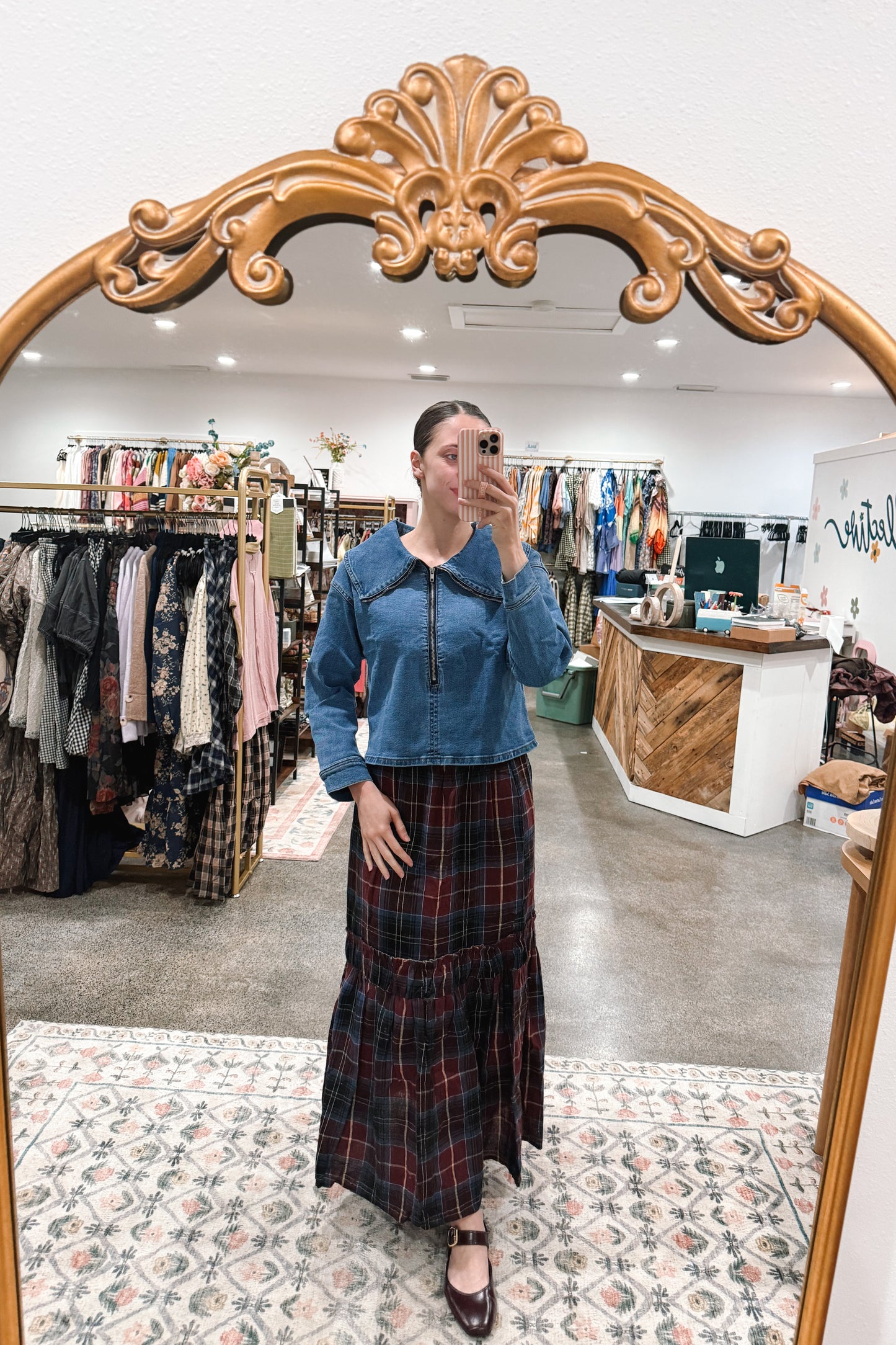 Denim Collar Zip Top