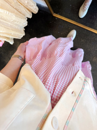 Pink Tiered Gingham Skirt - SMALL