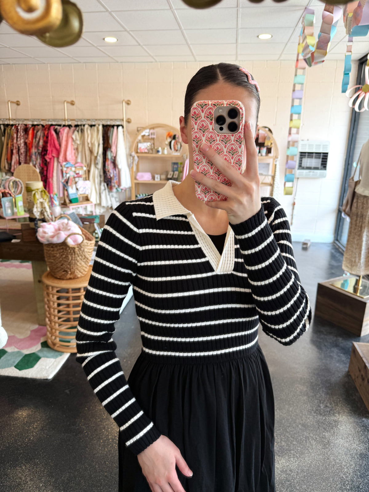 Polo Sweater Stripe Dress