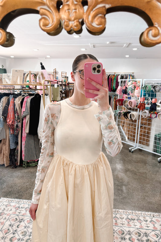 Tan Floral Mesh Top - MEDIUM