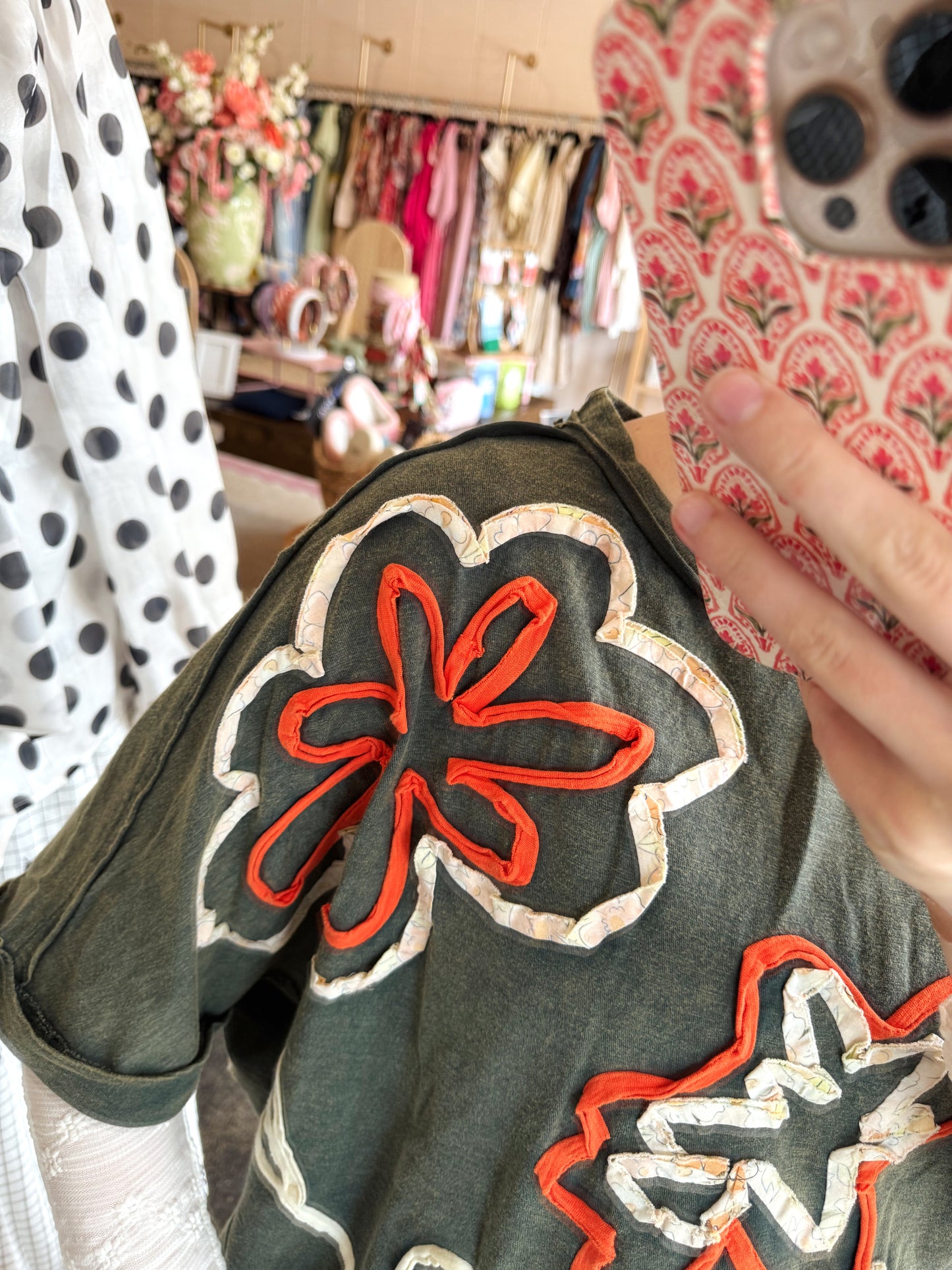 Green Washed Flower Top