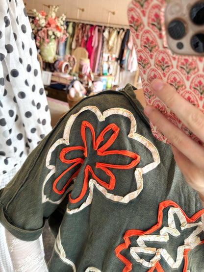 Green Washed Flower Top