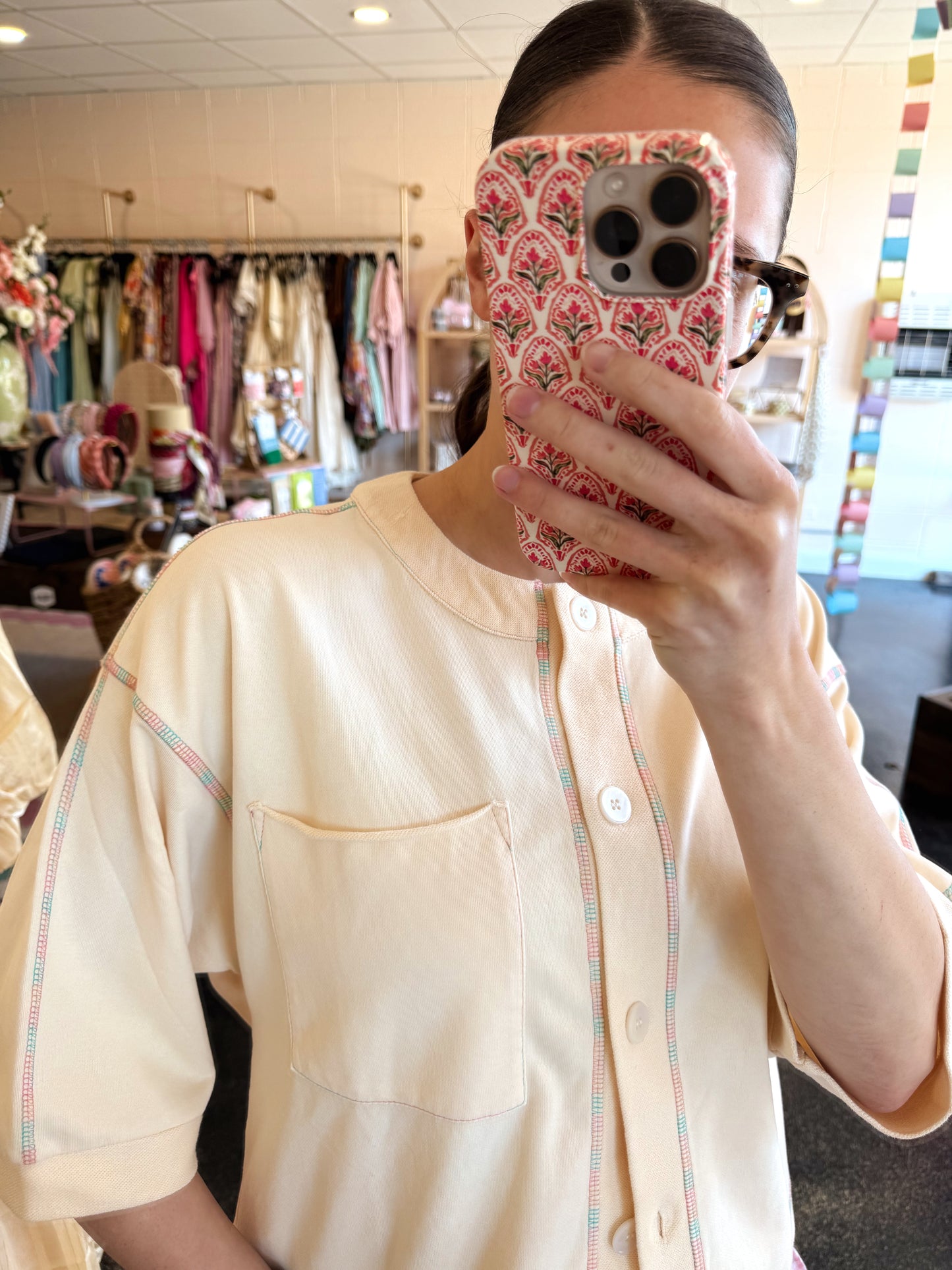Colorful Stitch Top - LIGHT OLIVE LARGE