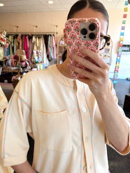 Colorful Stitch Top - LIGHT OLIVE LARGE