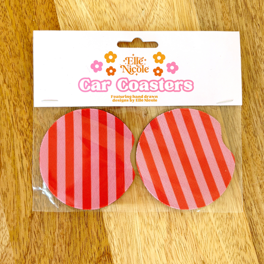 Pink & Red Stripes Car Cupholder