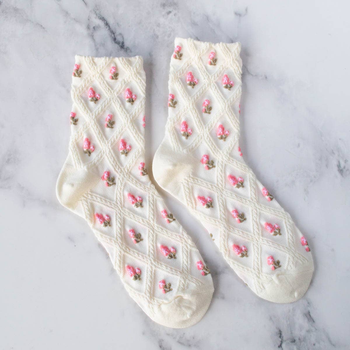 Cream/Pink Floral Socks