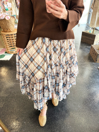 Plaid Asymmetrical Hem Skirt