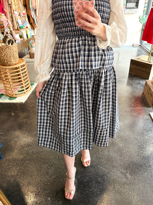 Plaid Set Pin Tuck Skirt