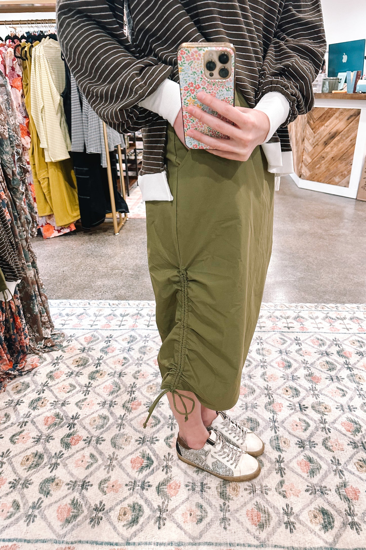 Woven Drawstring Skirt Olive