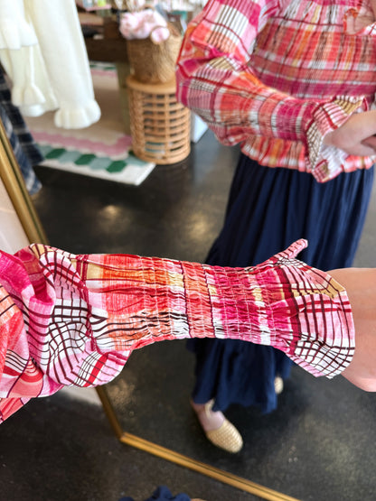 Pink Check Smocked Top