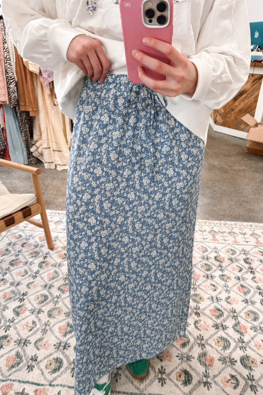 Blue Floral Maxi Skirt