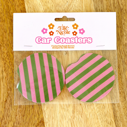 Pink & Green Stripes Car Cupholder