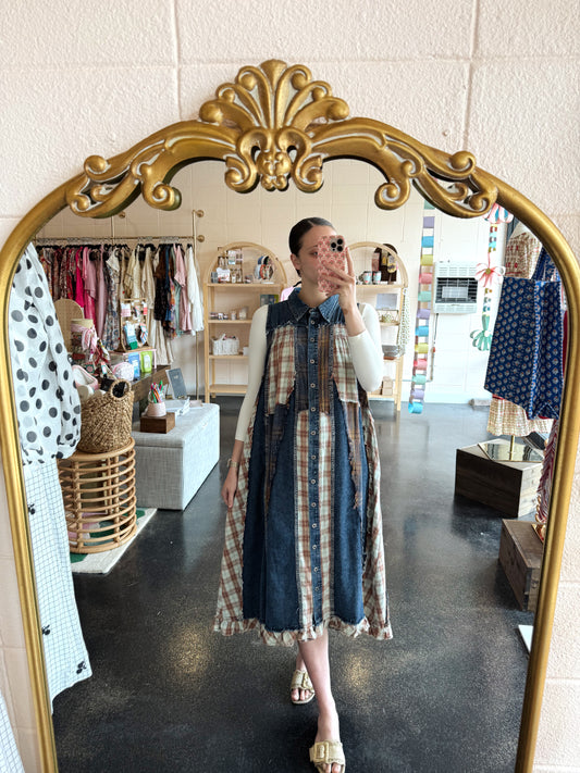 Plaid Mix Denim Dress