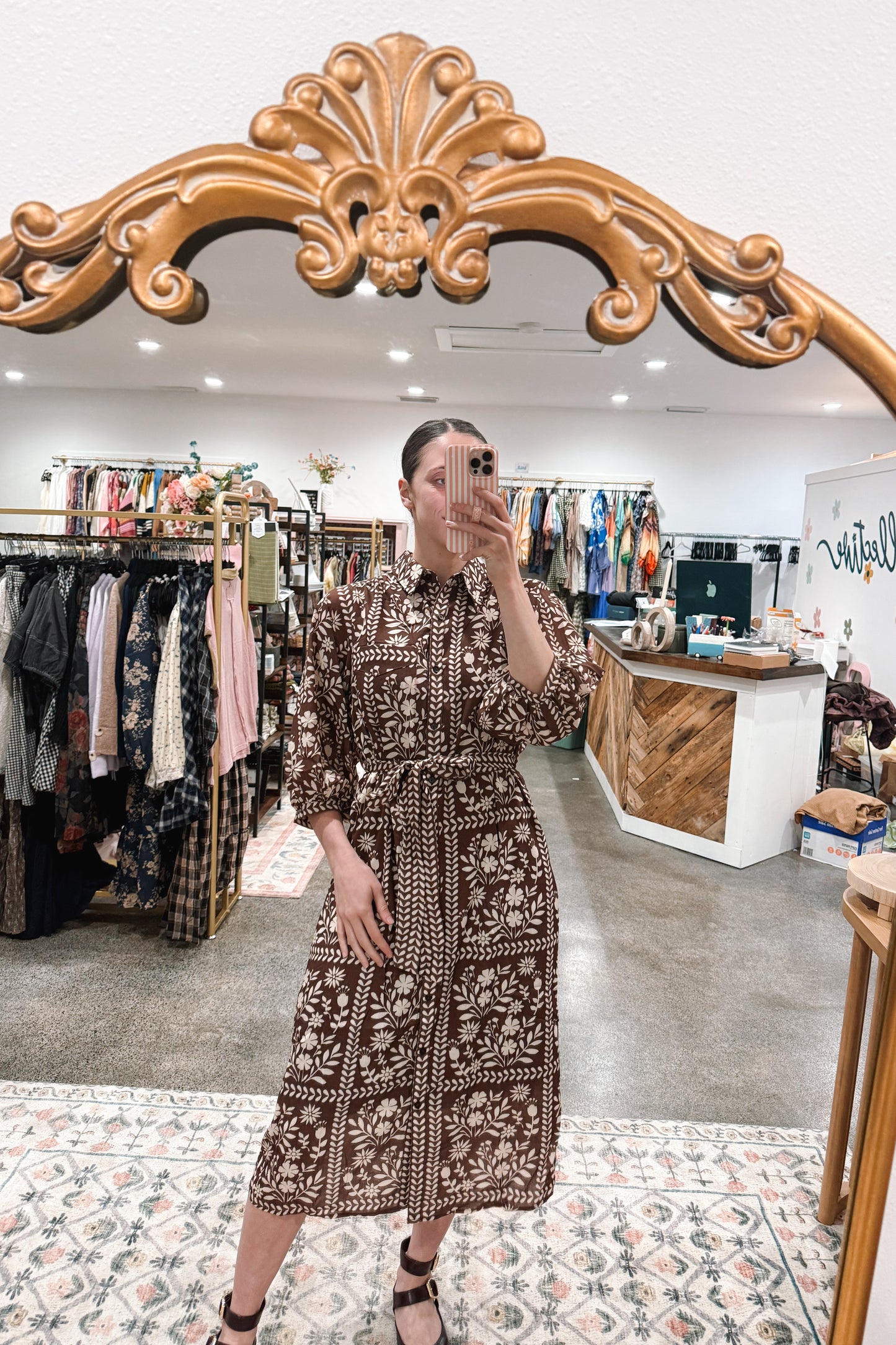 Brown Floral Print Dress