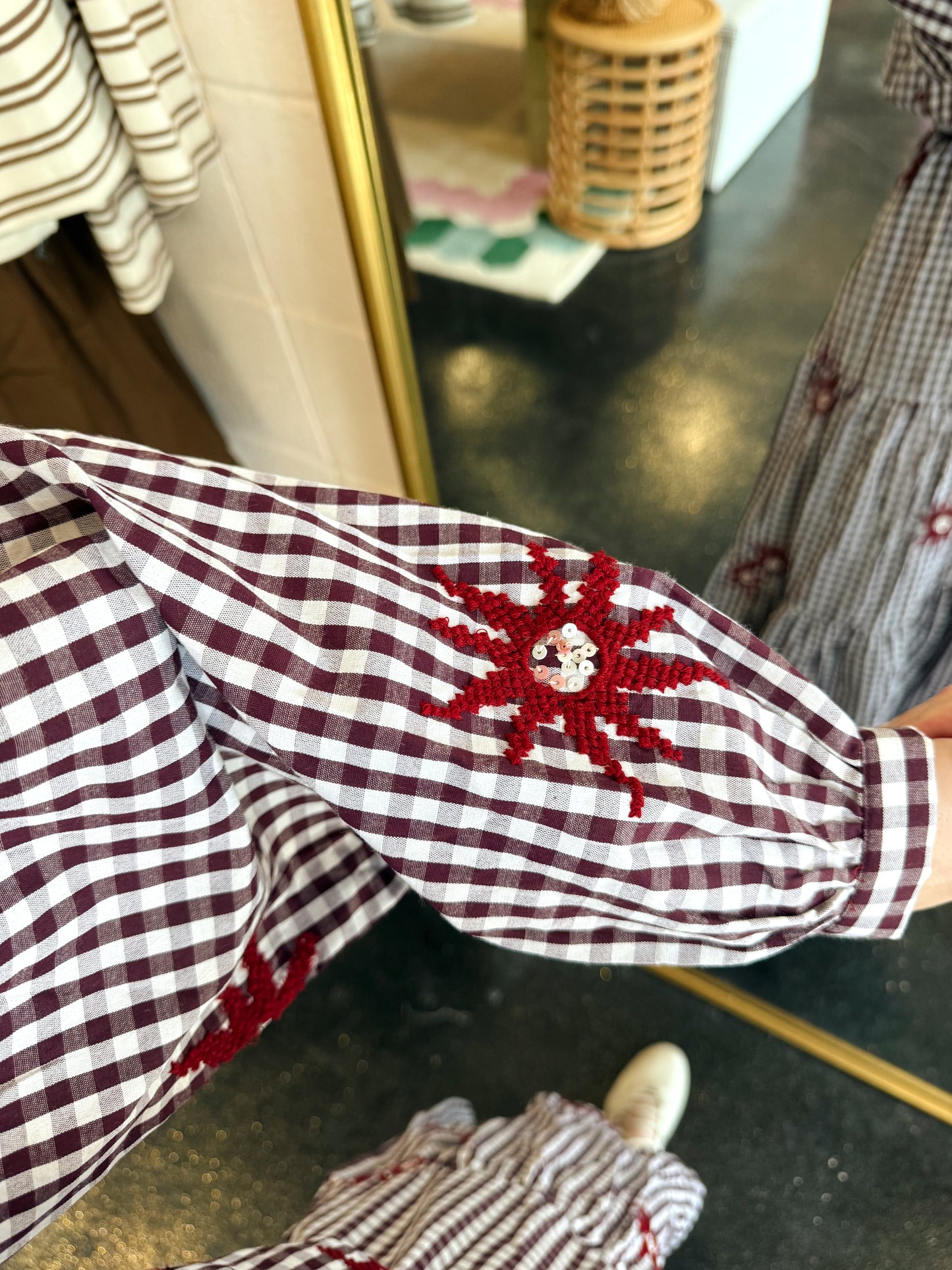 Gingham Sequin Set Top