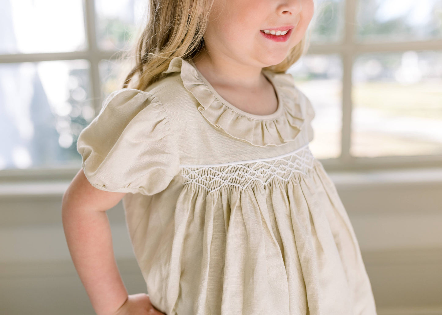 Linen Smocked Bloomer Set