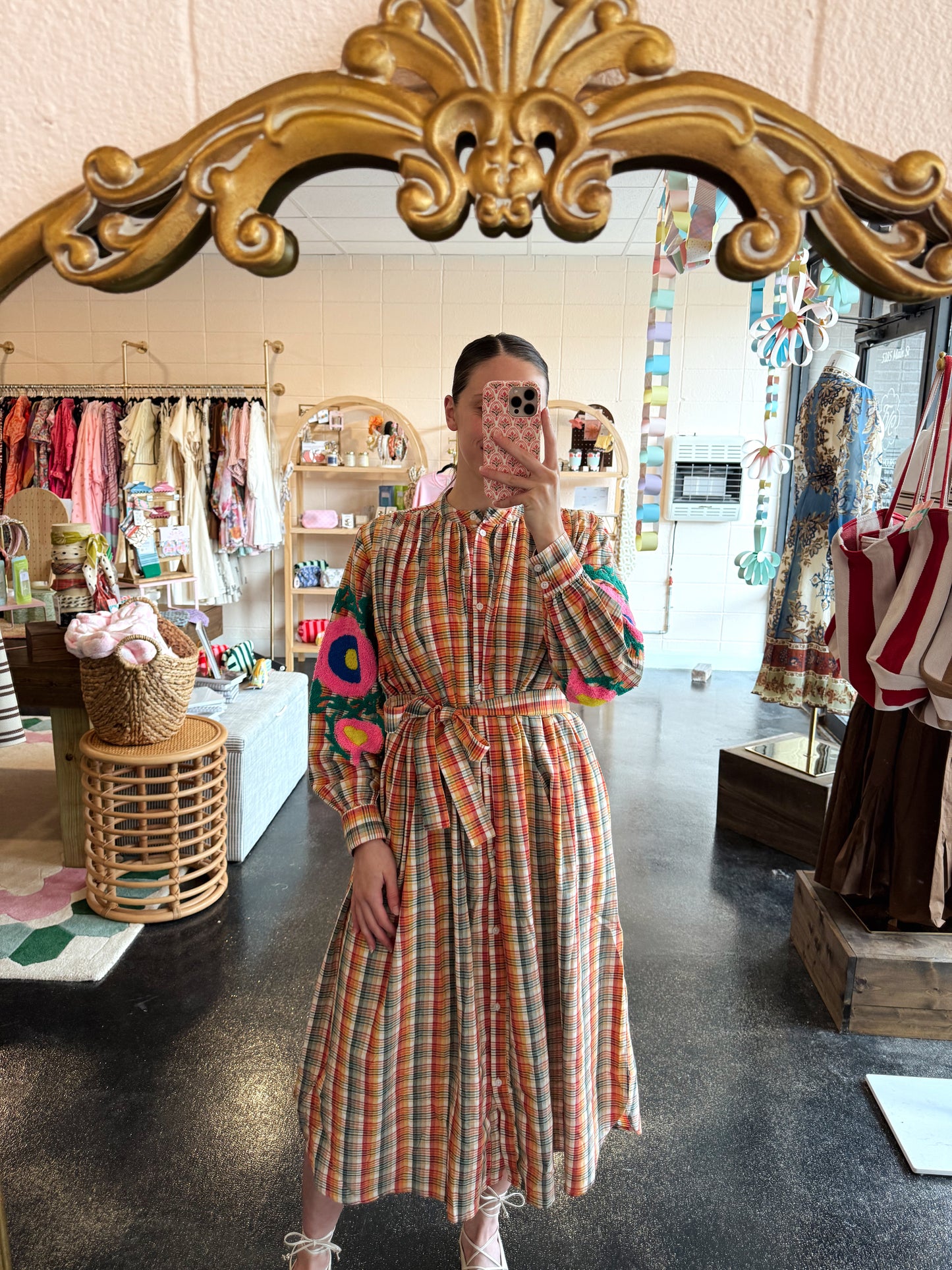 Plaid Embroidered Dress