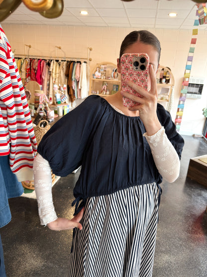 Drawstring Waist Top Navy - MEDIUM