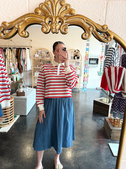 Smocked Denim Skirt