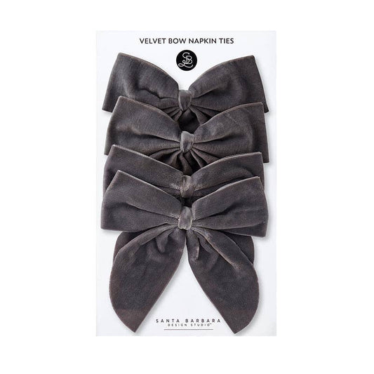 Velvet Bow Napkin Ties - Charcoal - Set of 4