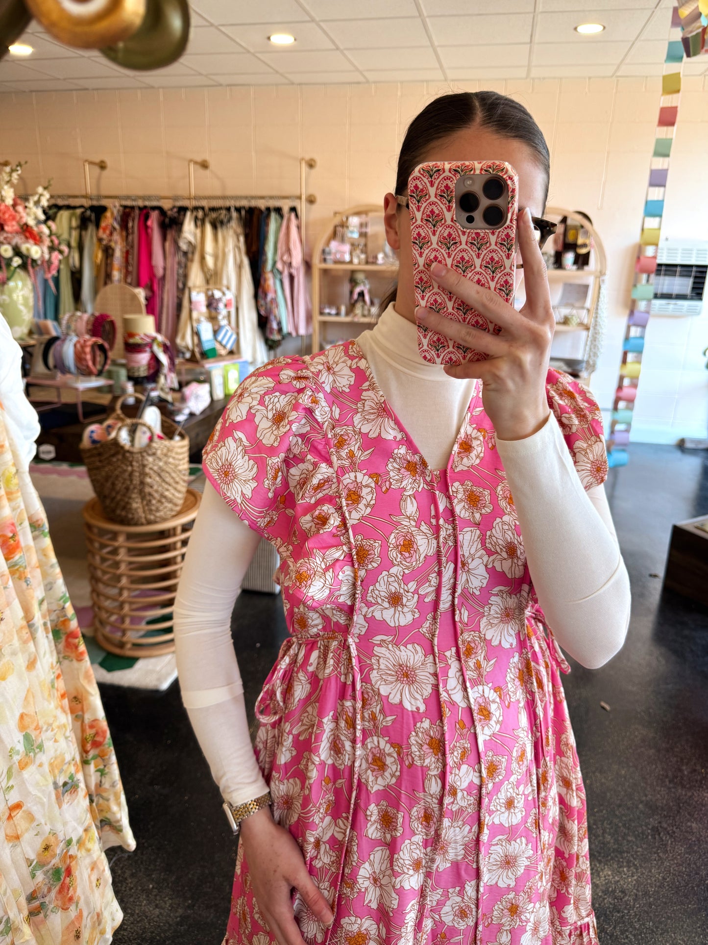 Pink Floral Flutter Dress
