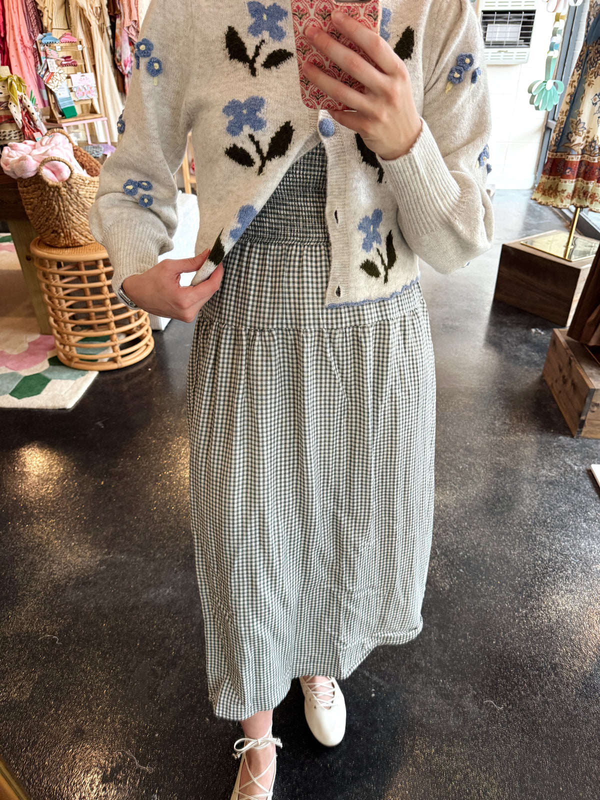 Smocked Gingham Tiered Dress