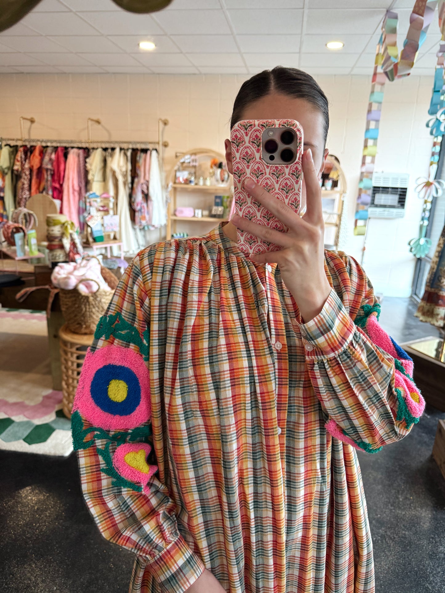 Plaid Embroidered Dress