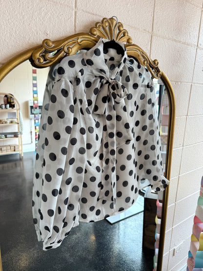 Polka Dot Bow Blouse Top
