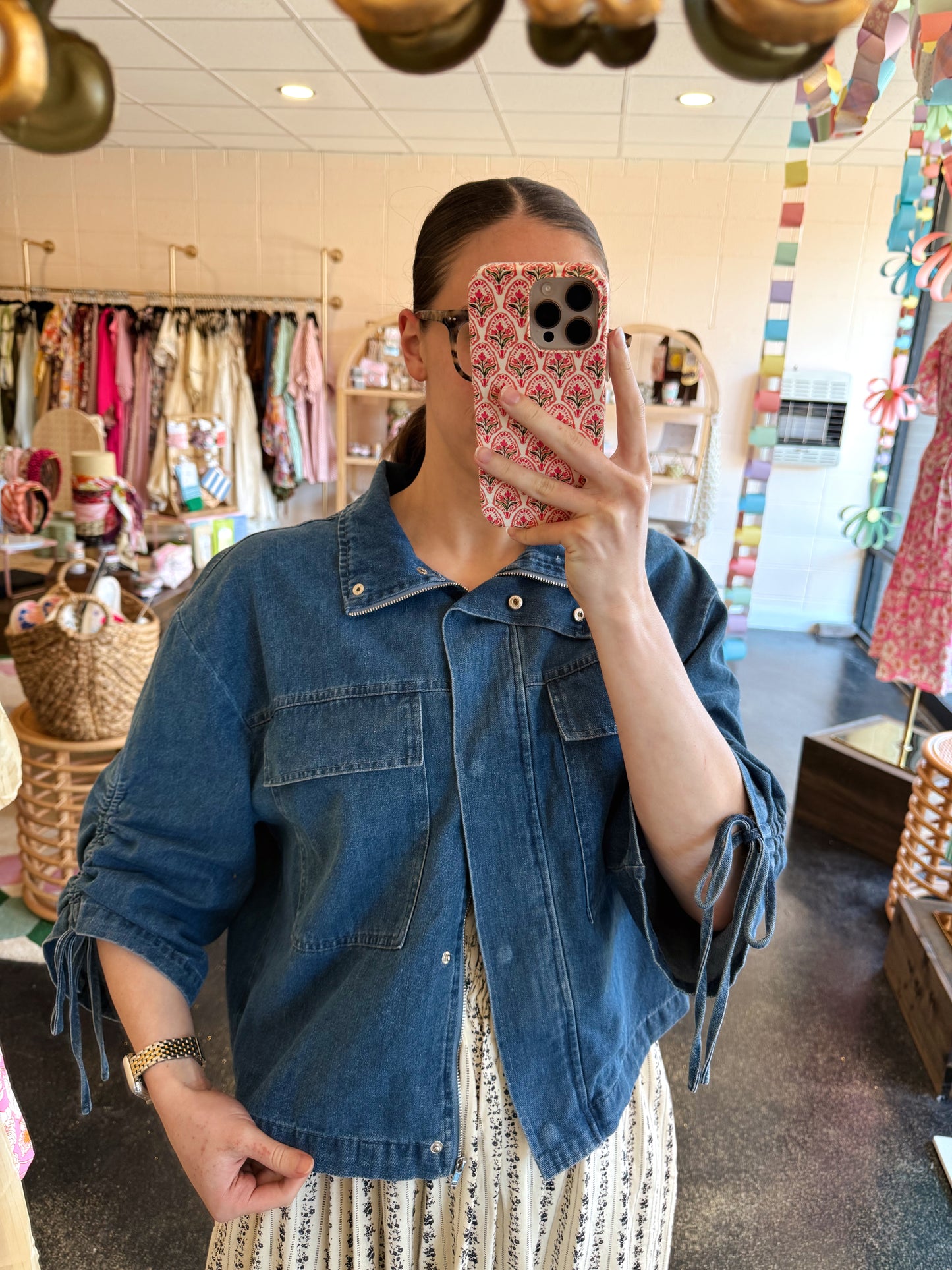 Denim Scrunch Sleeve Top
