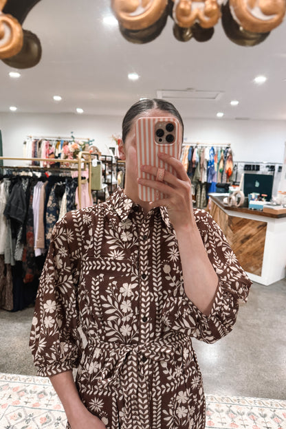 Brown Floral Print Dress