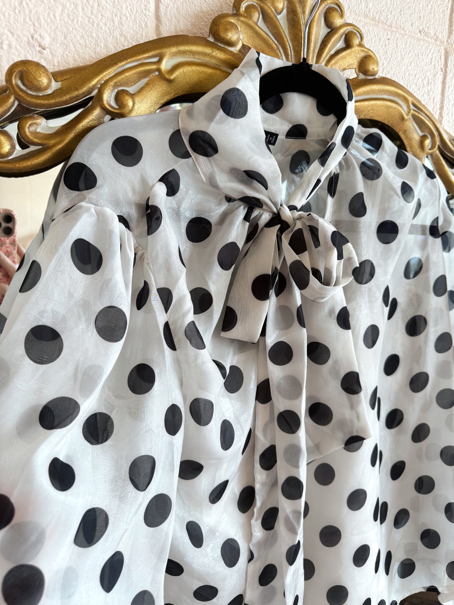 Polka Dot Bow Blouse Top