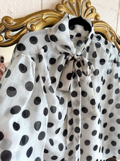 Polka Dot Bow Blouse Top